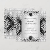 Elegant Black and White Pearl Birthday Party Kaart (Voorkant / Achterkant)