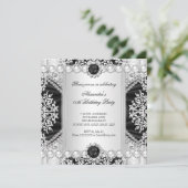 Elegant Black and White Pearl Birthday Party Kaart (Staand voorkant)