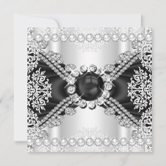 Elegant Black and White Pearl Birthday Party Kaart (Achterkant)