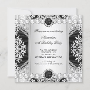 Elegant Black and White Pearl Birthday Party Kaart