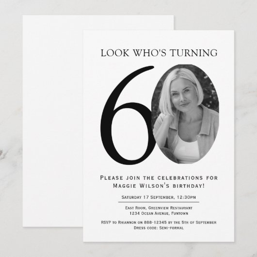 Elegant Black and White Photo Birthday Kaart (Voorkant / Achterkant)