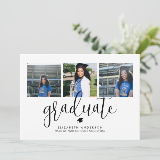 Elegant Black and White Photo Collage Afstuderen Kaart (Staand voorkant)