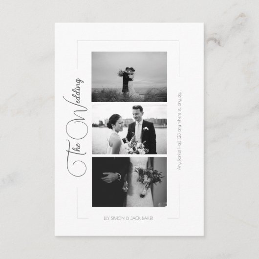 Elegant Black and White Photo Collage Wedding Informatiekaartje (Voorkant)