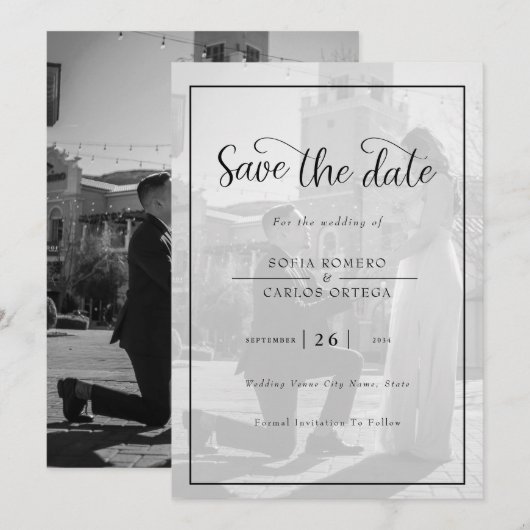 Elegant Black and White Photo Invitation Kaart (Voorkant / Achterkant)