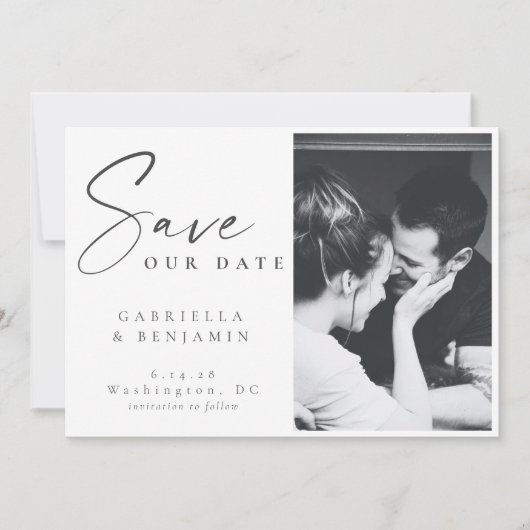 Elegant Black and White Photo Minimalist Wedding Save The Date (Voorkant)