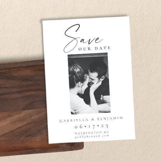 Elegant Black and White Photo Minimalist Wedding Save The Date