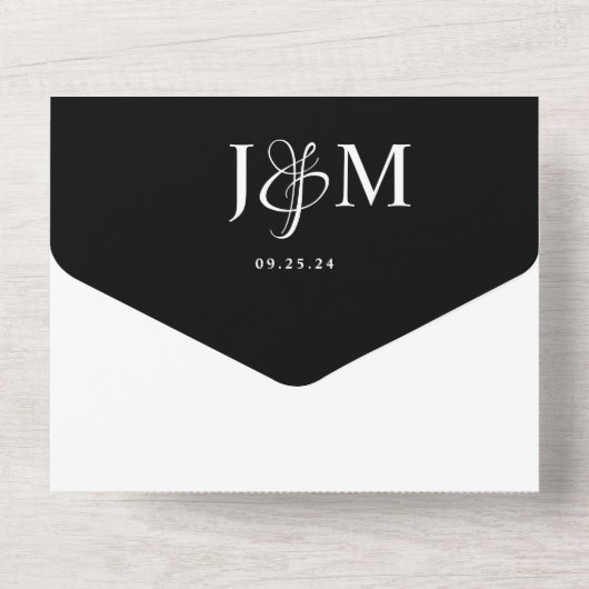 Elegant Black and White Photo Monogram Weddenschap All In One Uitnodiging (Achterkant)