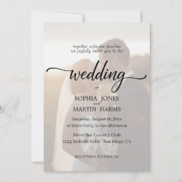 Elegant Black and White Photo Overlay Wedding Kaart