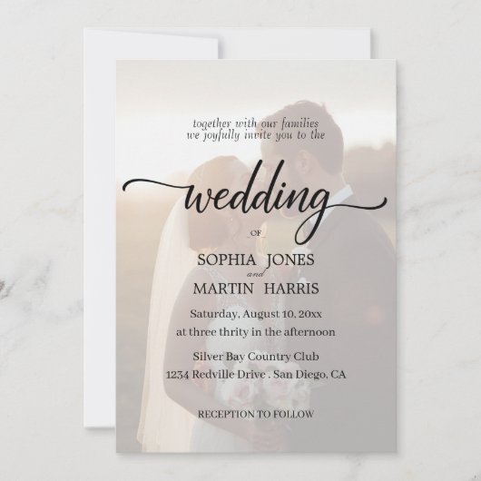 Elegant Black and White Photo Overlay Wedding Kaart (Voorkant)