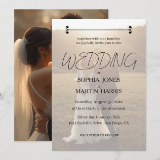 Elegant Black and White Photo Overlay Wedding  Kaart