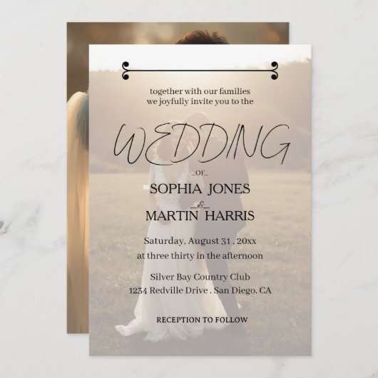 Elegant Black and White Photo Overlay Wedding  Kaart (Voorkant / Achterkant)