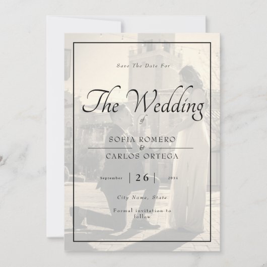 Elegant Black and White Photo Save the Date Kaart (Voorkant)