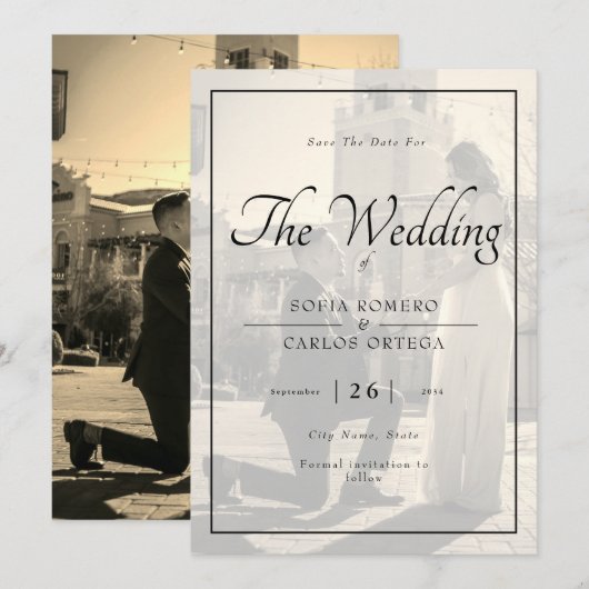 Elegant Black and White Photo Save the Date Kaart (Voorkant / Achterkant)