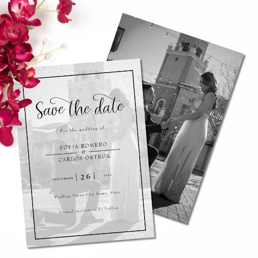 Elegant Black and White Photo Save the Date Kaart