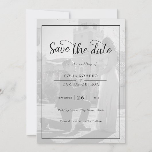 Elegant Black and White Photo Save the Date Kaart (Voorkant)