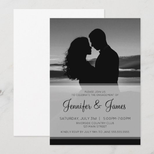 Elegant Black and White Photo Verloving Kaart (Voorkant / Achterkant)