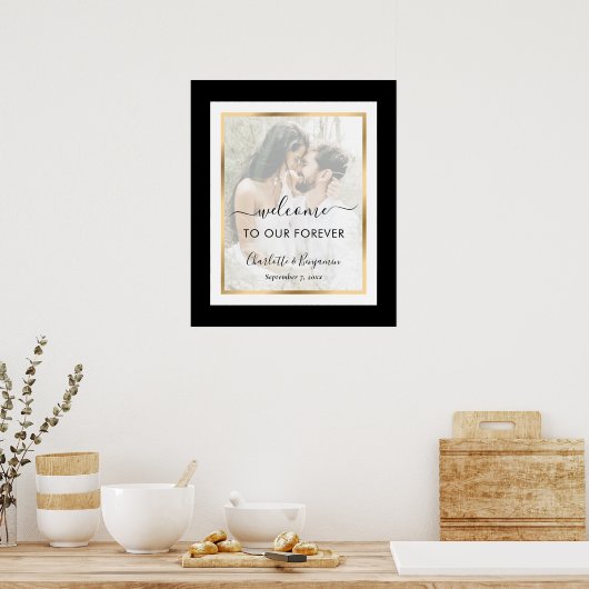 Elegant Black and White Photo Weddenschap Welkomst Poster (Keuken)