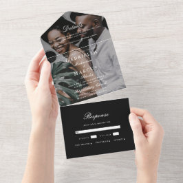 Elegant Black and White Photo Wedding All In One Uitnodiging