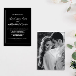 Elegant Black and White Photo Wedding Invitation Kaart