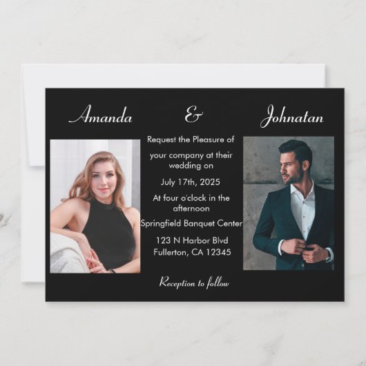 Elegant Black and White Photo Wedding Invitation Kaart (Voorkant)