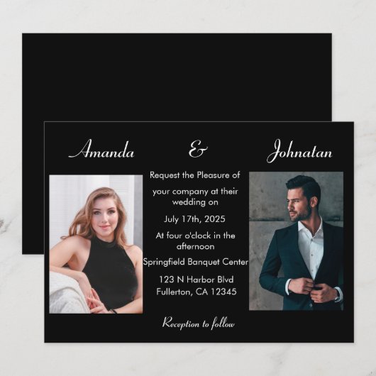 Elegant Black and White Photo Wedding Invitation Kaart (Voorkant / Achterkant)