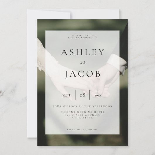 Elegant Black and White Photo Wedding Invitation Kaart (Voorkant)