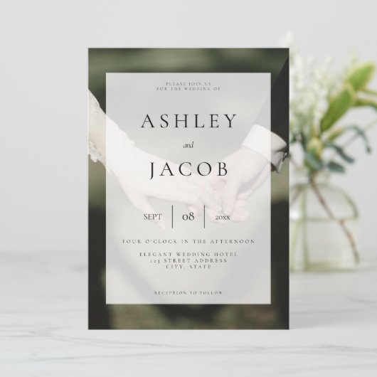 Elegant Black and White Photo Wedding Invitation Kaart (Staand voorkant)