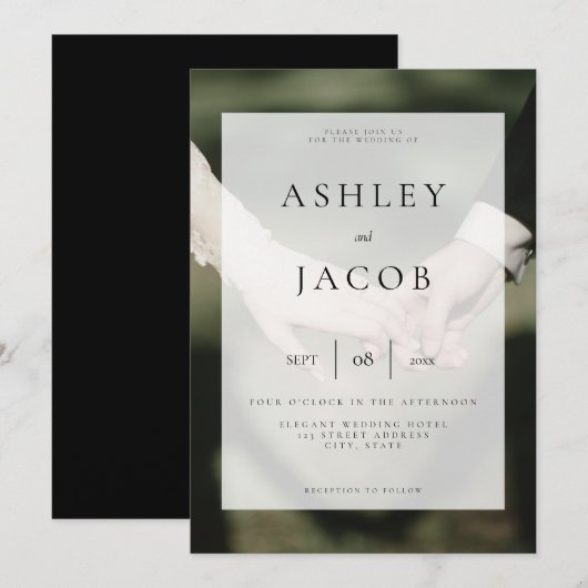 Elegant Black and White Photo Wedding Invitation Kaart (Voorkant / Achterkant)