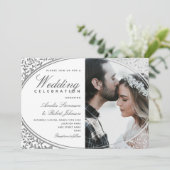 Elegant Black and White Photo Wedding Invitation Kaart (Staand voorkant)
