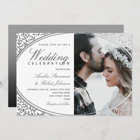 Elegant Black and White Photo Wedding Invitation Kaart (Voorkant / Achterkant)