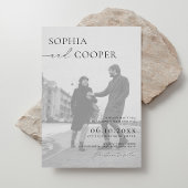 Elegant Black and White Photo Wedding Kaart