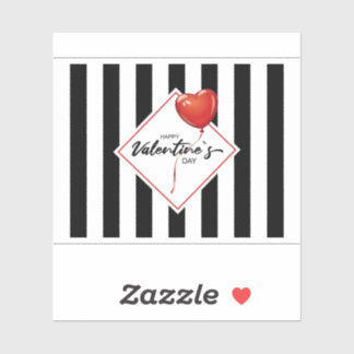 Elegant Black and White Pinstripe Hearts Valentine Sticker