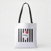 Elegant Black and White Pinstripe Valentine Hearts Tote Bag (Voorkant)
