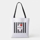 Elegant Black and White Pinstripe Valentine Hearts Tote Bag (Achterkant)