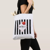 Elegant Black and White Pinstripe Valentine Hearts Tote Bag (Dichtbij)