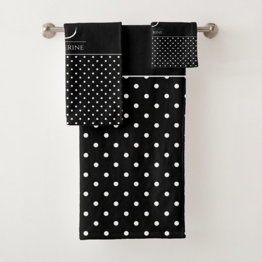 Elegant Black and White Polka Dot Monogramed Bad Handdoek (Insitu)