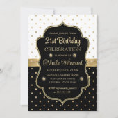 Elegant Black and White Polka Dots 21st Birthday Kaart (Voorkant)