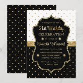 Elegant Black and White Polka Dots 21st Birthday Kaart (Voorkant / Achterkant)