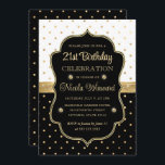 Elegant Black and White Polka Dots 21st Birthday Kaart<br><div class="desc">Zwart,  wit en goudbladige puntpatronen met een  lijst</div>