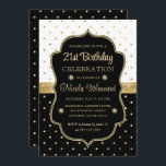 Elegant Black and White Polka Dots 21st Birthday Kaart<br><div class="desc">Zwart,  wit en goudbladige puntpatronen met een  lijst</div>