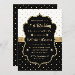 Elegant Black and White Polka Dots 21st Birthday Kaart
