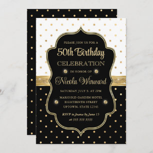 Elegant Black and White Polka Dots 50th Birthday Kaart