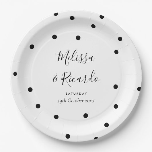 Elegant Black and White Polka Dots Wedding Papieren Bordje (Voorkant)