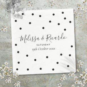 Elegant Black and White Polka Dots Wedding Servet