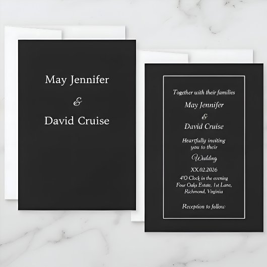 Elegant Black and White Premium Names Wedding Kaart
