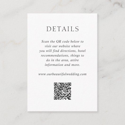 Elegant Black and White QR Code Modern Wedding Informatiekaartje (Voorkant)