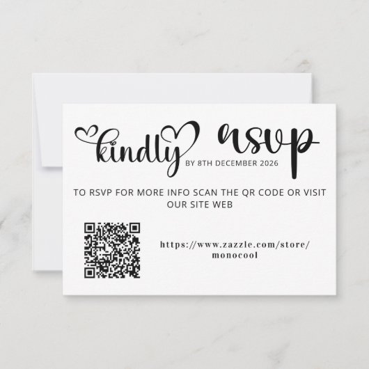Elegant Black and White Qr Code Wedding Replay RSVP Kaartje (Voorkant)