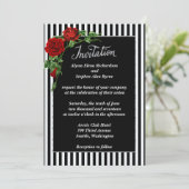 Elegant Black and White Red Rose Wedding Invitatio Kaart (Staand voorkant)