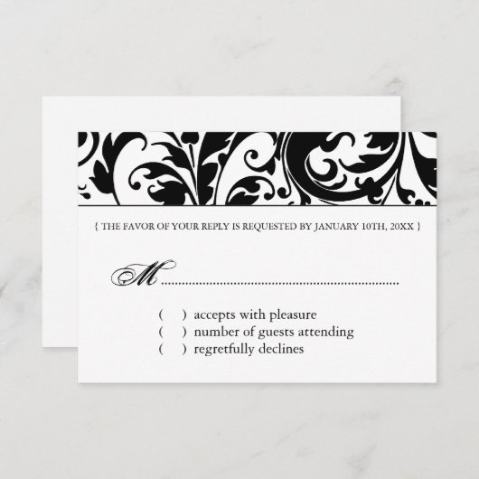 Elegant Black and White Reply Cards - RSVP (Voorkant / Achterkant)