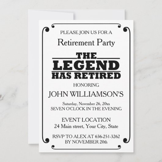 Elegant Black and White Retirement party Kaart (Voorkant)